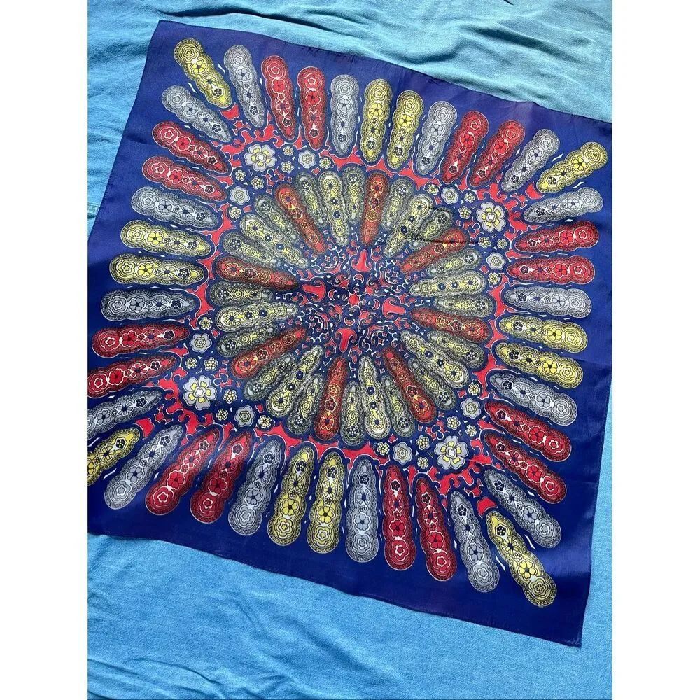 VTG Mod Psychedelic Boho Paisley Medallion Foulard Scarf Japan Festival 26"